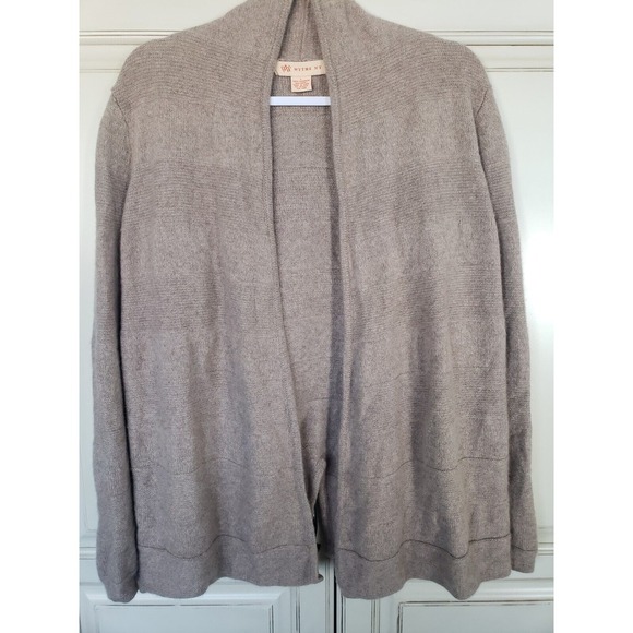 Wythe New York‎ Cashmere Open Front Cardigan Sweater L OS Heathered Light Tan - Picture 1 of 6
